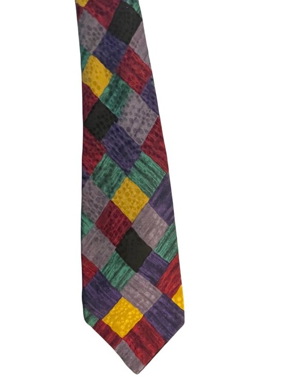Zanzara Other - Zanzara Carnaval De Venise Mens Silk Tie Multicolor Geometric Patchwork Design